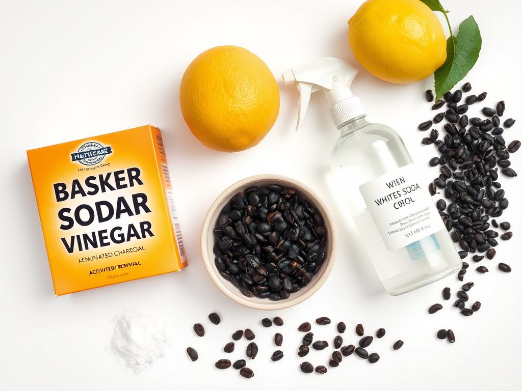 Naturliga produkter för luktsanering hus som bikarbonat, vinäger och citron