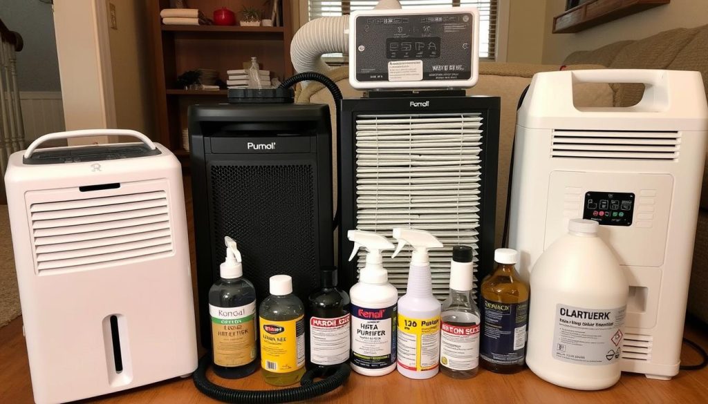 Professionella produkter för luktsanering hus inklusive avfuktare och luftrenare