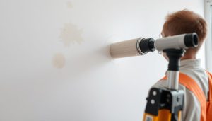 Spärrmålning appliceras på en vägg med nikotinfläckar för att blockera genomträngning