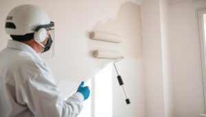 Spärrmålning appliceras på en vägg med nikotinskador för att blockera lukt