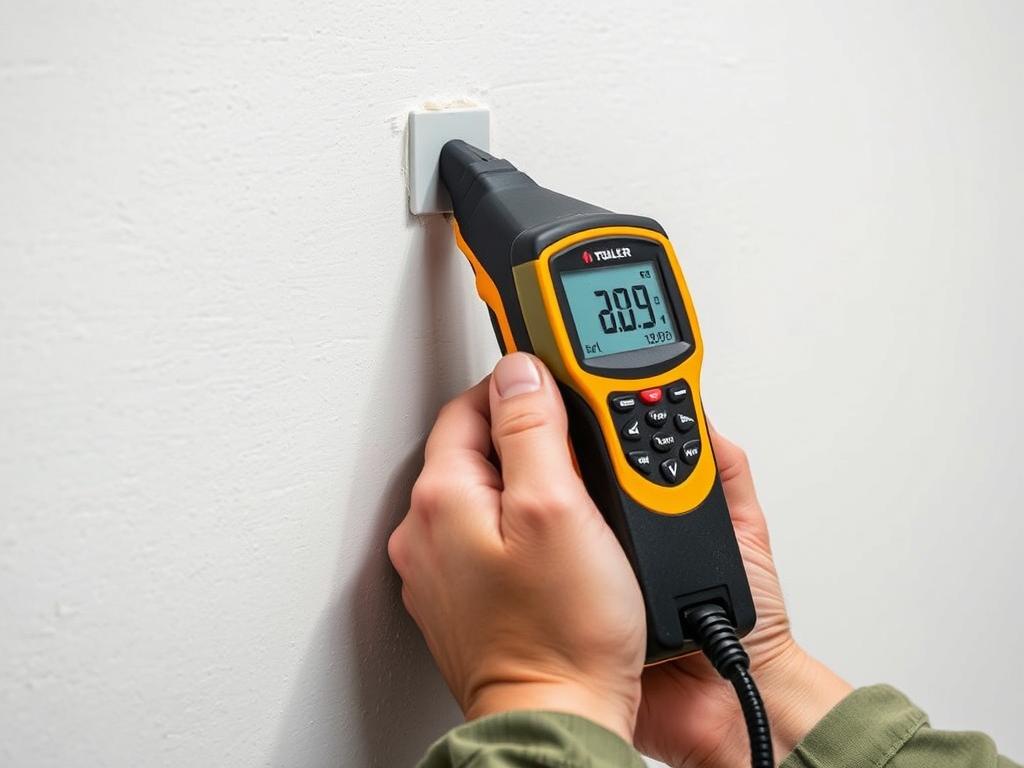 Tekniker som utför fuktmätning vid luktsanering hus
