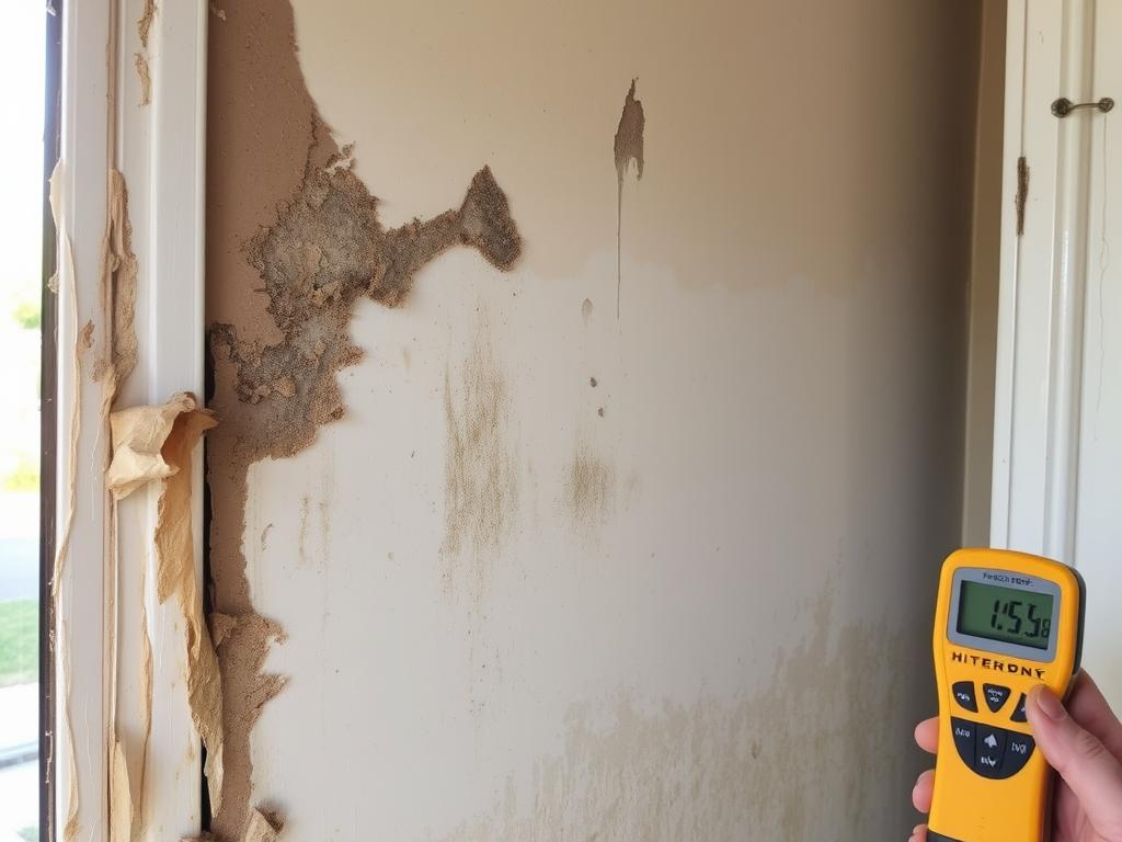 Vattenskadad vägg med mögellukt som behöver spärrmålas