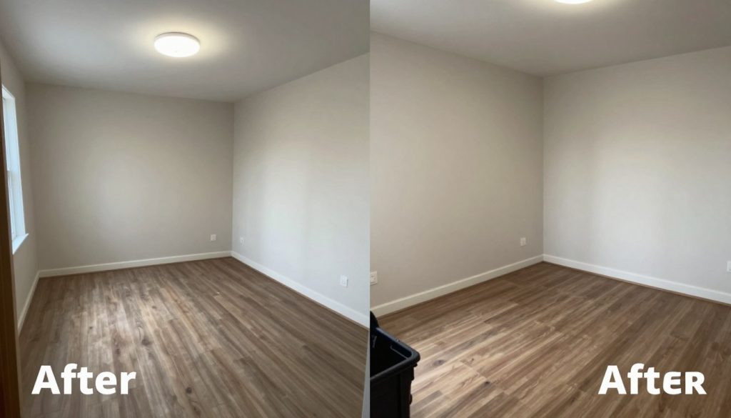 Ett rum som genomgått sanering efter hoarding, nu rent och återställt