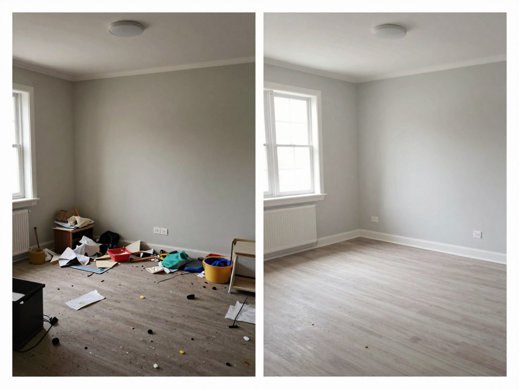 Före och efter bilder av extremstädning dödsbo som visar den dramatiska förändringen