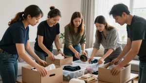 Professionell personal som rensar ett dödsbo med omsorg och respekt