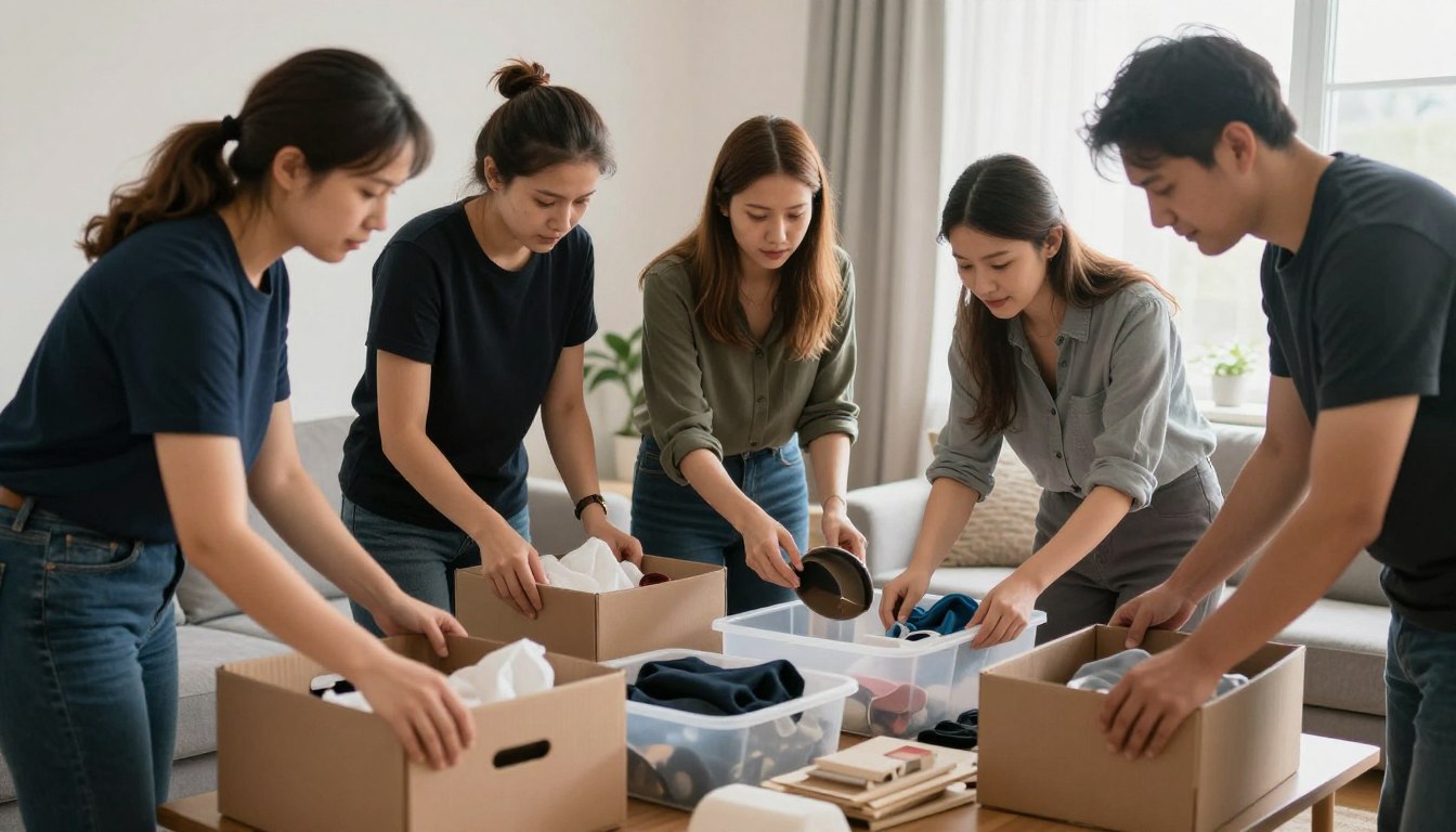 Professionell personal som rensar ett dödsbo med omsorg och respekt