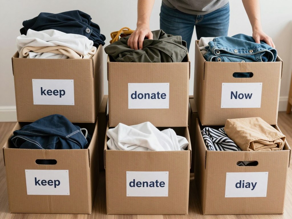 Systematisk sortering av föremål vid sanering efter hoarding med tydligt märkta lådor