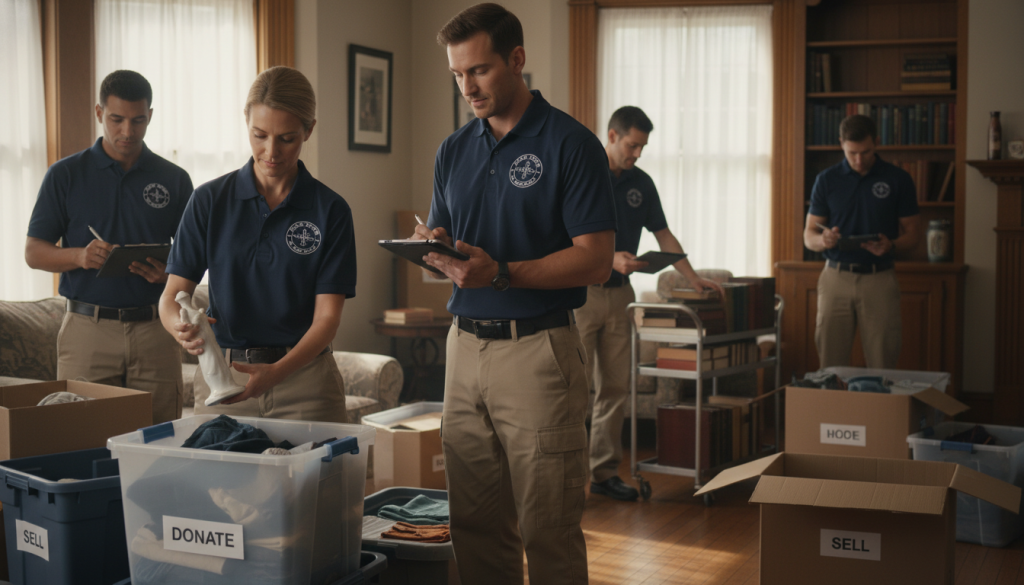 Vår professionella personal arbetar med tömning av ett dödsbo